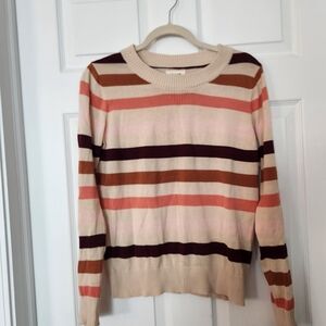 Pact Women's Striped Sweater - Cream, Pink, Brown